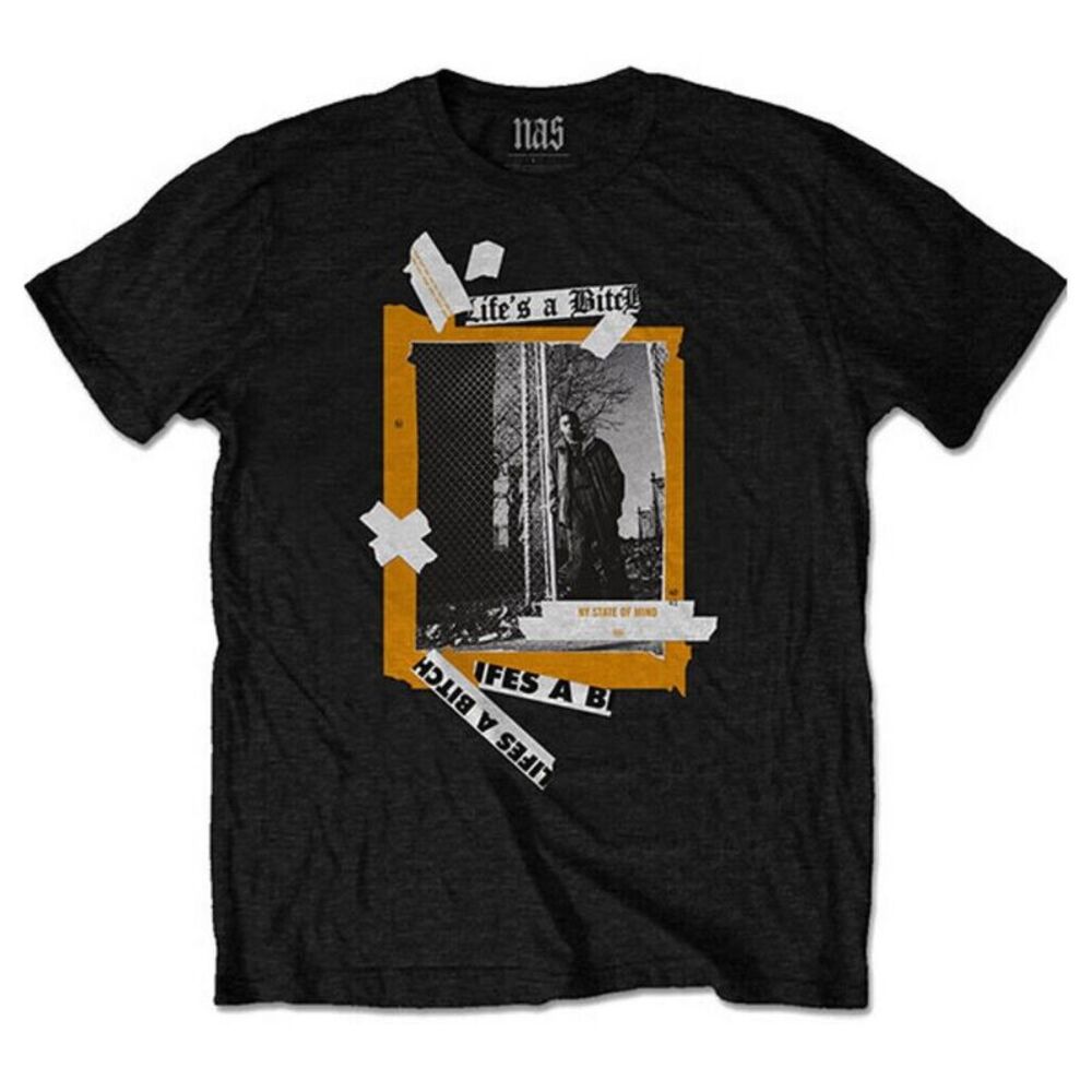 Nas Unisex Adult Life�'s A Bitch Back Print Cotton T-Shirt / Black